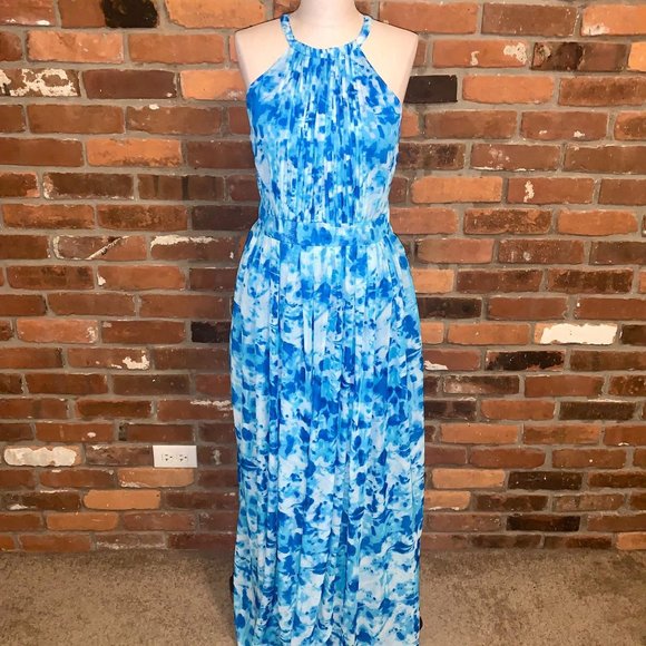 Calvin Klein Blue Floral Halter Maxi Dress 8 - Picture 1 of 7